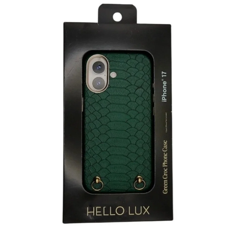 2 iPhone 17 Cases Black Rhinestone Green Croc Cell Phone Cover Goth Quiet Luxury
